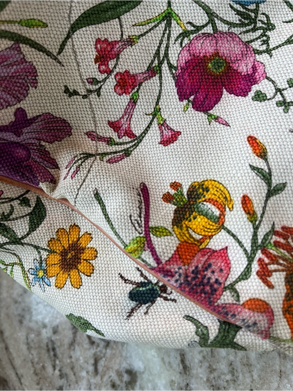 Gucci Flora 2 Handle Purse Canvas Leather Multi Color & Colorful Floral GoldRARE - Picture 12 of 15